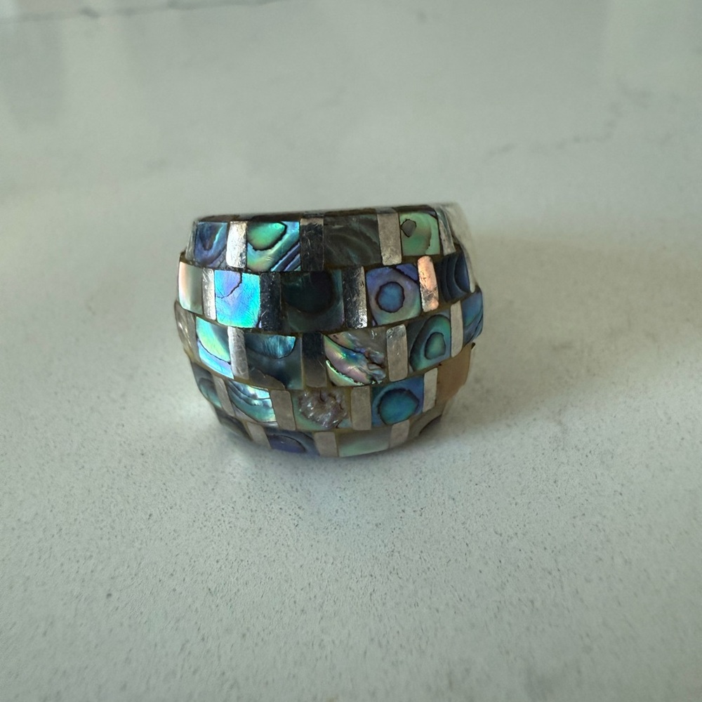 Elegant Mosaic Ring with Blue and Green Accents